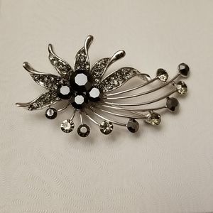 Black & Silver Crystals Brooch